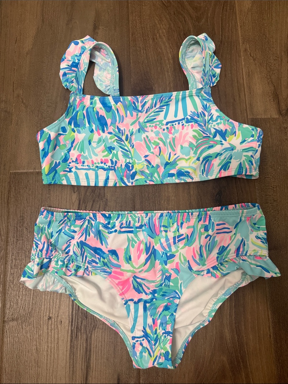 Lilly Pulitzer Aqua Pink Tropical Print Girls' Bikini